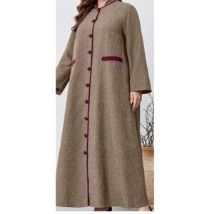 Shein Plain Patchwork Front Button Long Sleeve Simple, Modest Elegant, Maxi